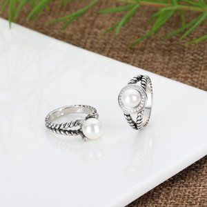 David Yurman Pearl Ring in Sterling Silver with Diamonds